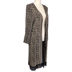MNG Black White Print Fringed Long Sleeve Cardigan M